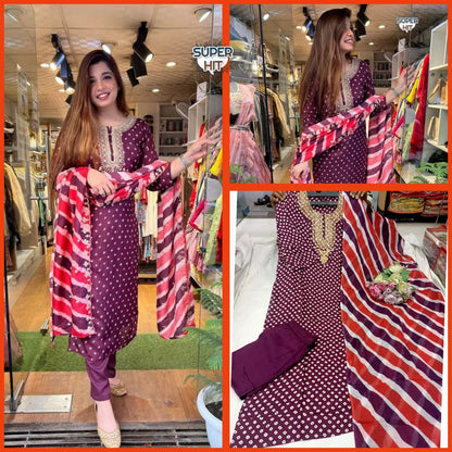 Beautiful Designer Heavy Embroidery Work Kurti with Pant &amp; Dupatta