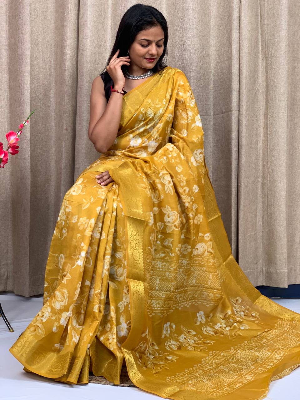 Beautiful Designer Soft Tusshar Silk Saree