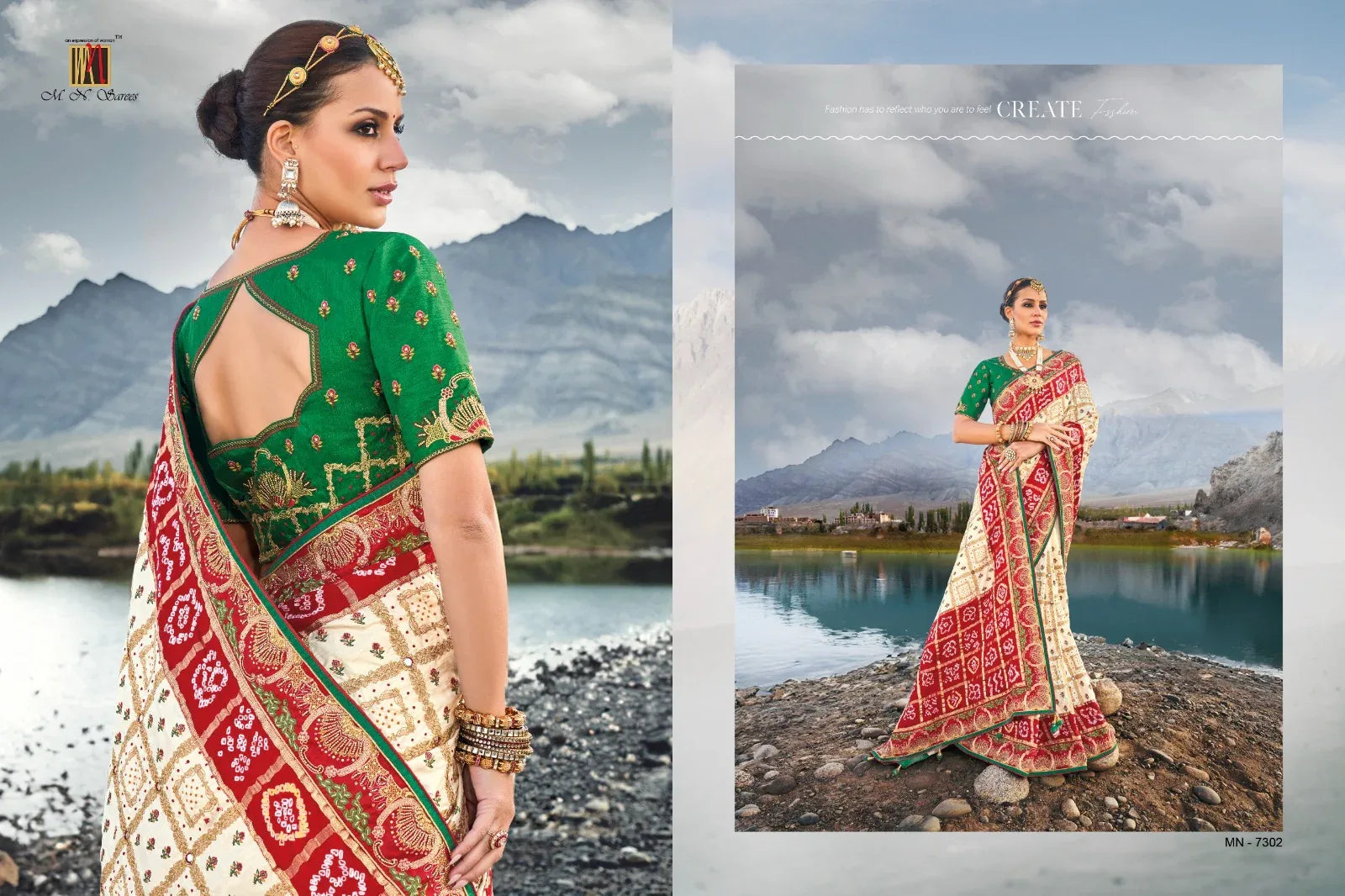 Boutique Designer Wedding Pure Kacchi Bandhej Satin Saree design 7302