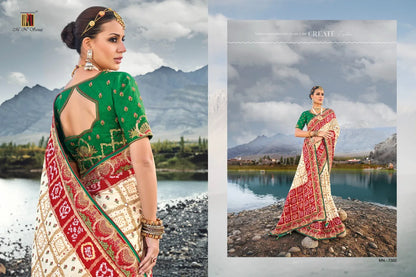 Boutique Designer Wedding Pure Kacchi Bandhej Satin Saree design 7302