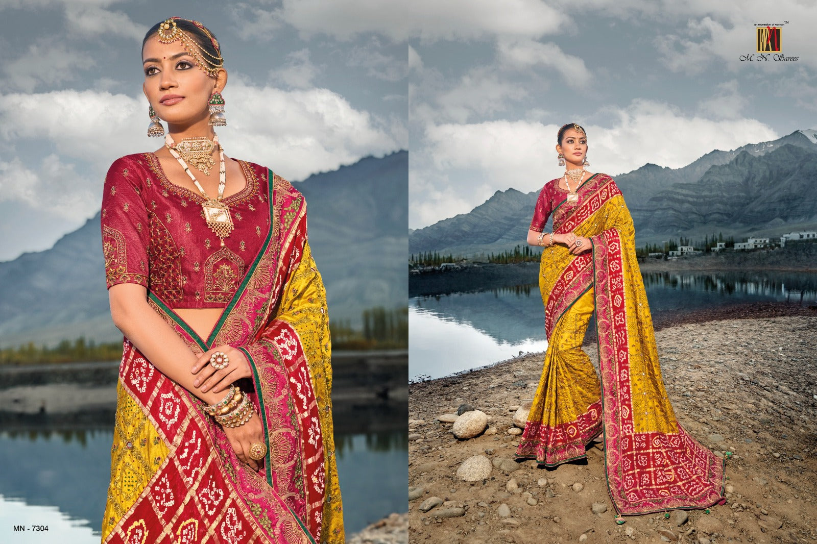Boutique Designer Wedding Pure Kacchi Bandhej Satin Saree design 7304