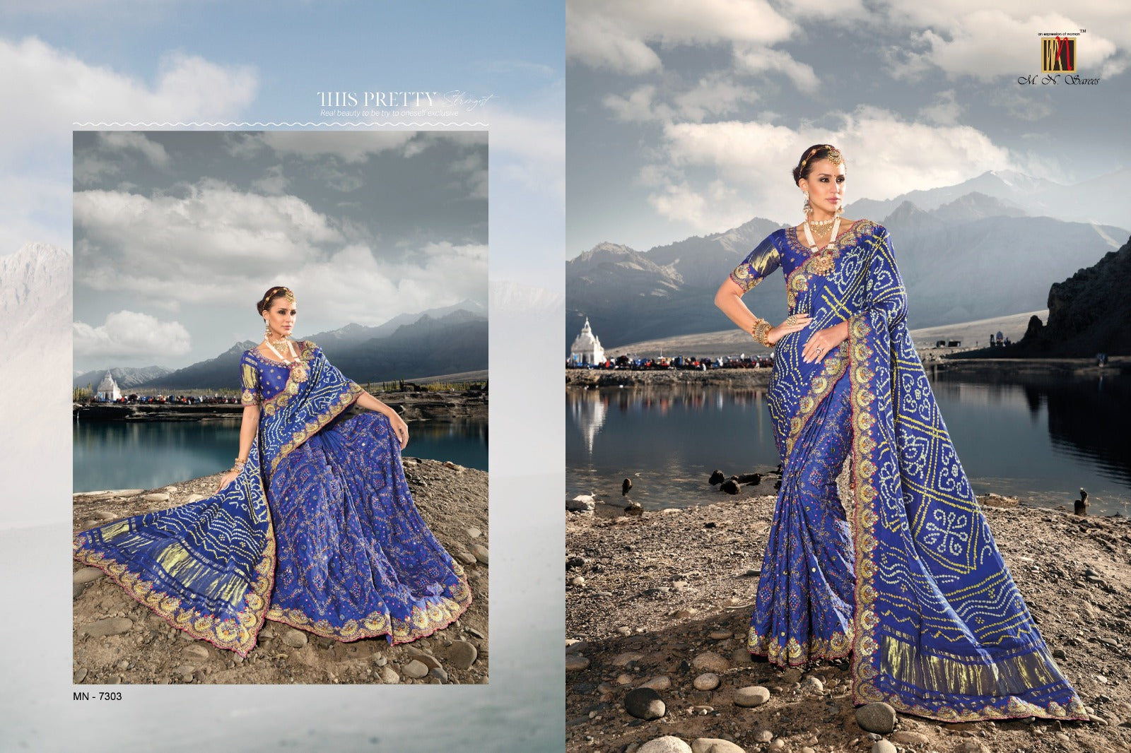 Boutique Designer Wedding Pure Kacchi Bandhej Satin Saree design 7303