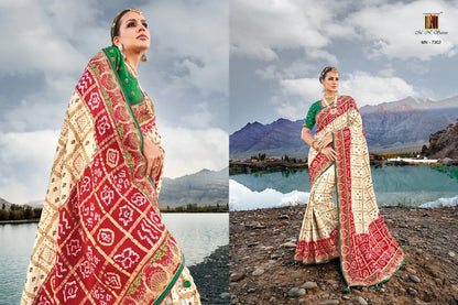 Boutique Designer Wedding Pure Kacchi Bandhej Satin Saree design 7302