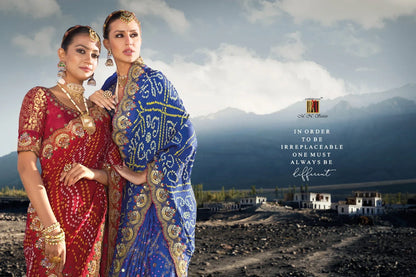 Boutique Designer Wedding Pure Kacchi Bandhej Satin Saree design 7303