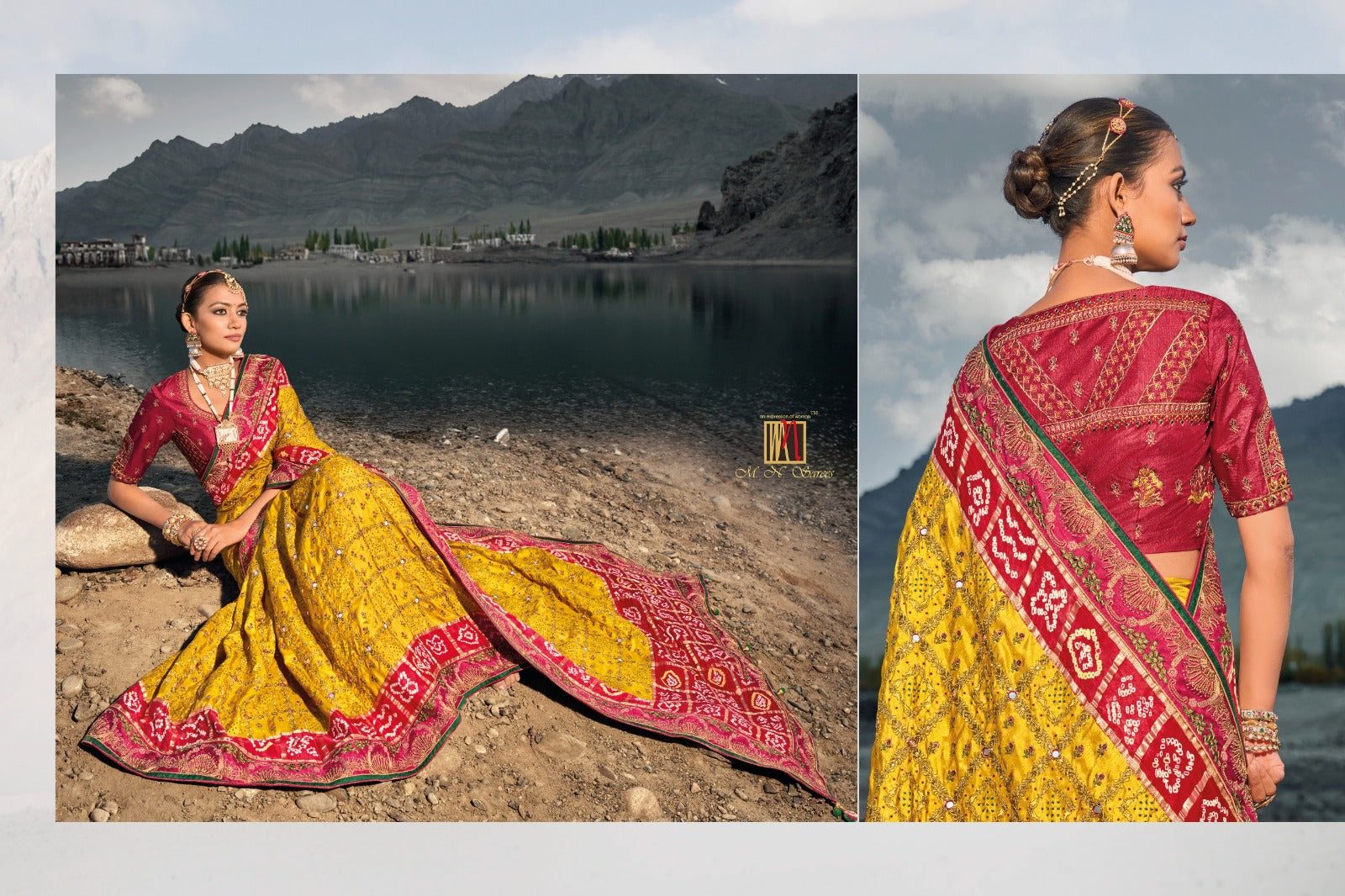 Boutique Designer Wedding Pure Kacchi Bandhej Satin Saree design 7304