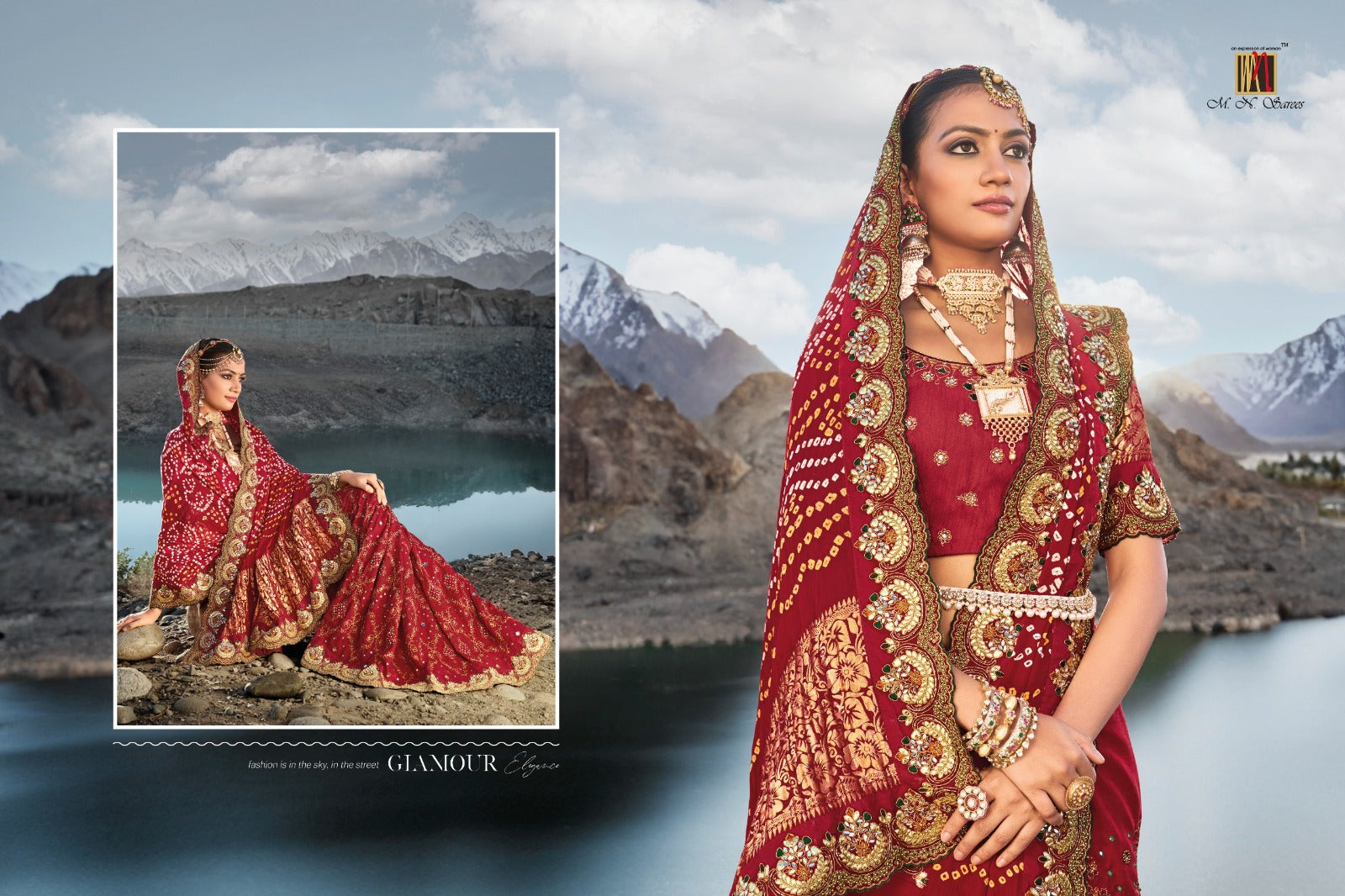 Boutique Designer Wedding Pure Kacchi Bandhej Satin Saree design 7301