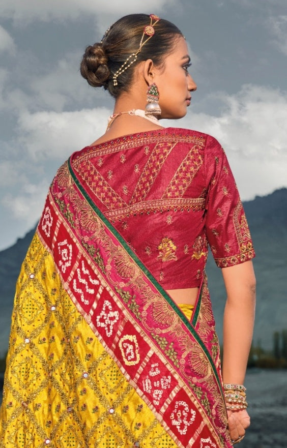 Boutique Designer Wedding Pure Kacchi Bandhej Satin Saree design 7304