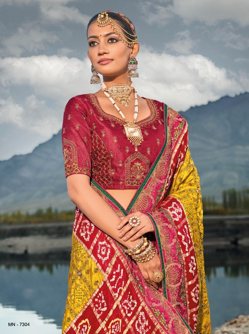 Boutique Designer Wedding Pure Kacchi Bandhej Satin Saree design 7304