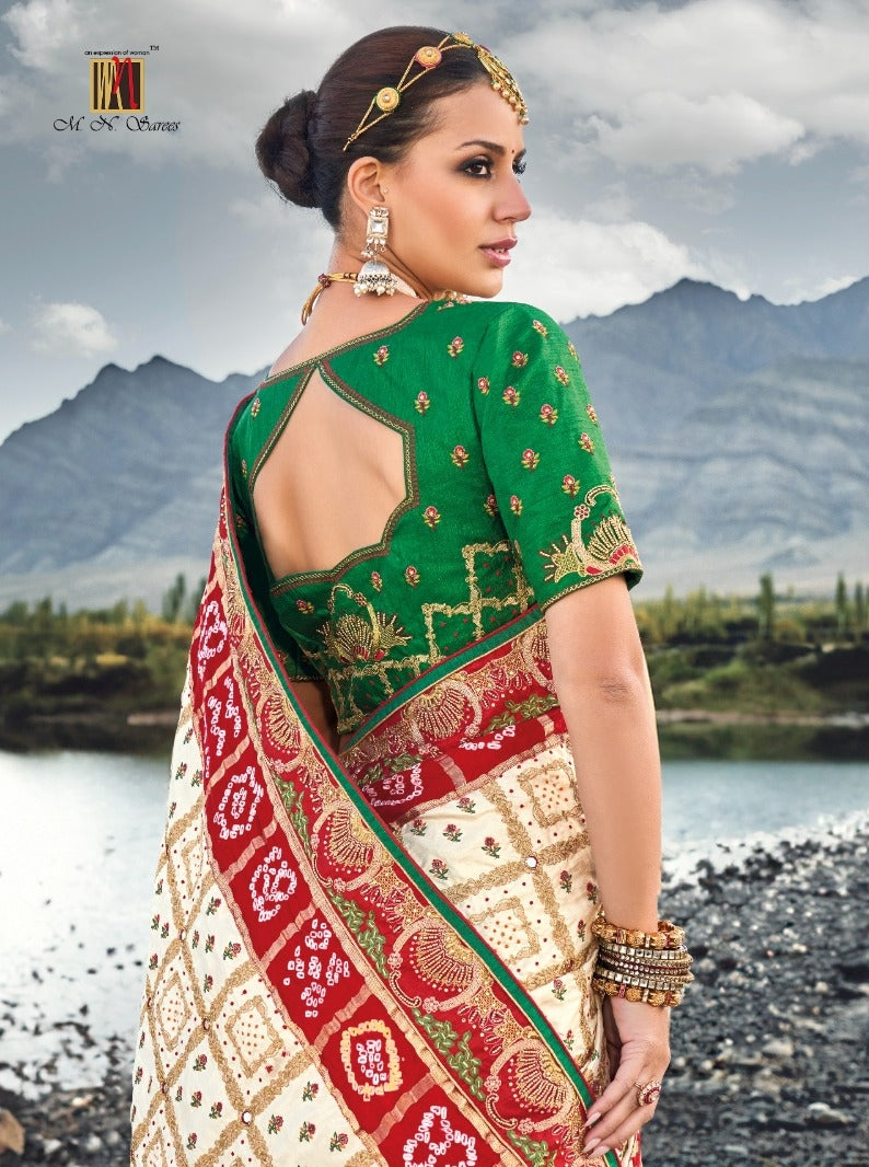 Boutique Designer Wedding Pure Kacchi Bandhej Satin Saree design 7302