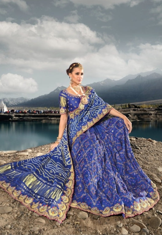 Boutique Designer Wedding Pure Kacchi Bandhej Satin Saree design 7303