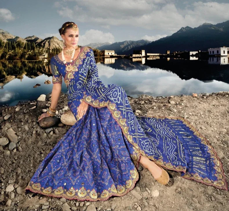 Boutique Designer Wedding Pure Kacchi Bandhej Satin Saree design 7303