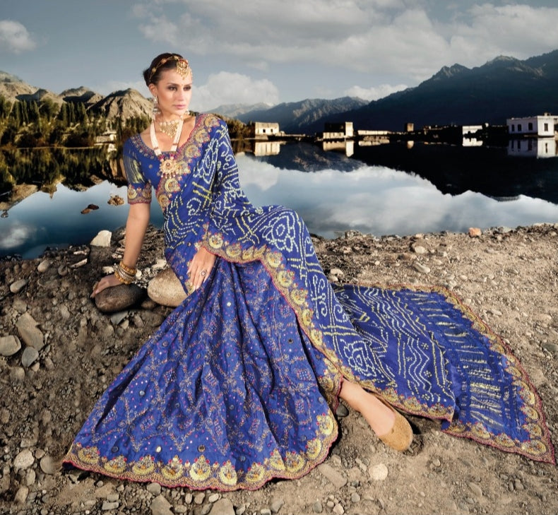 Boutique Designer Wedding Pure Kacchi Bandhej Satin Saree design 7303