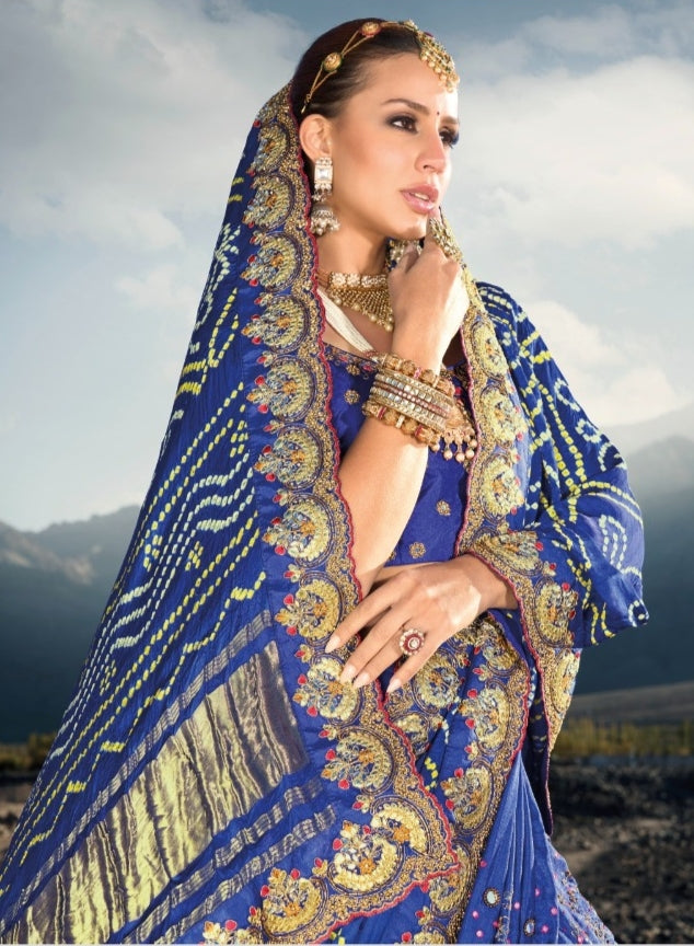 Boutique Designer Wedding Pure Kacchi Bandhej Satin Saree design 7303