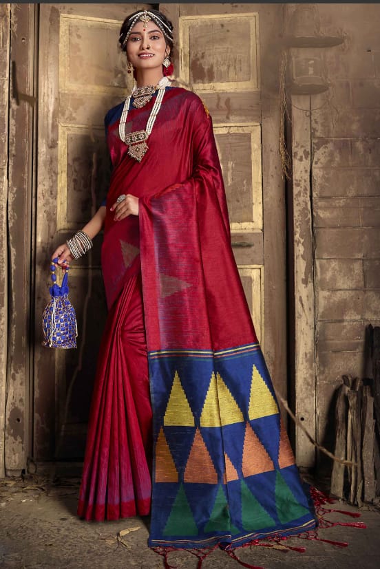 Beautiful Designer Handloom Raw Silk Weaving Saree