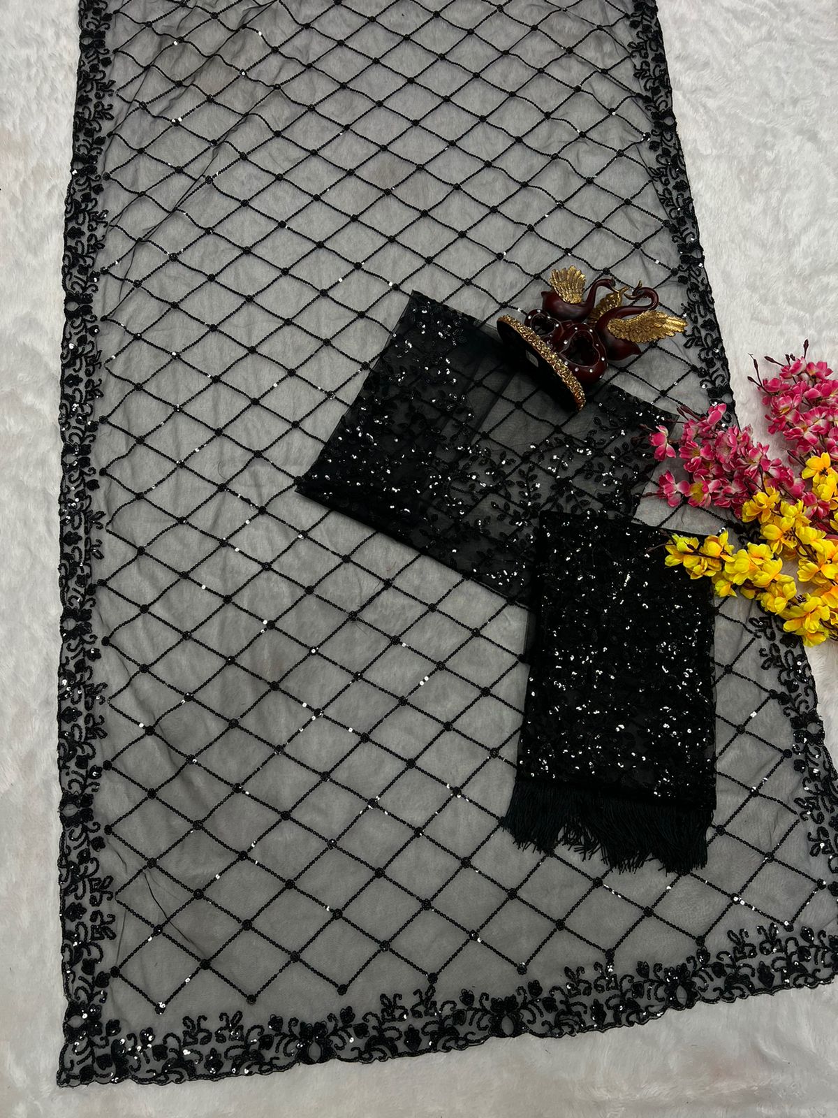 Beautiful Designer Bollywood style Soft Net Sequence Saree