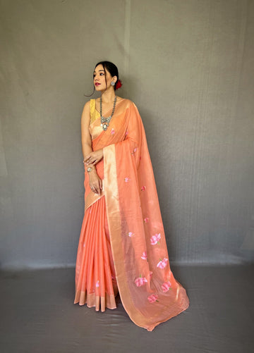 Party Wear Designer Lotus Pure Cotton Linen Saree