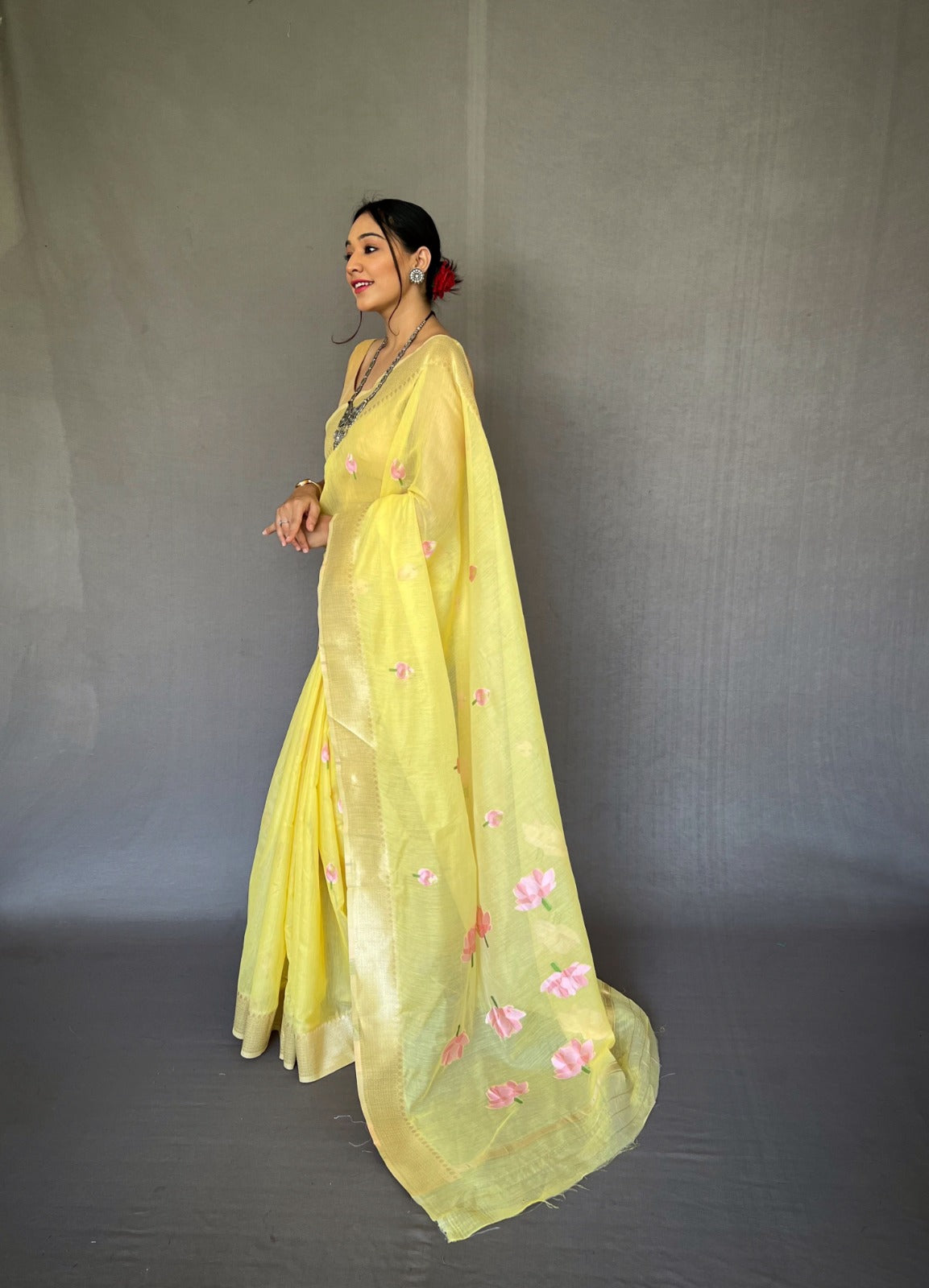 Party Wear Designer Lotus Pure Cotton Linen Saree