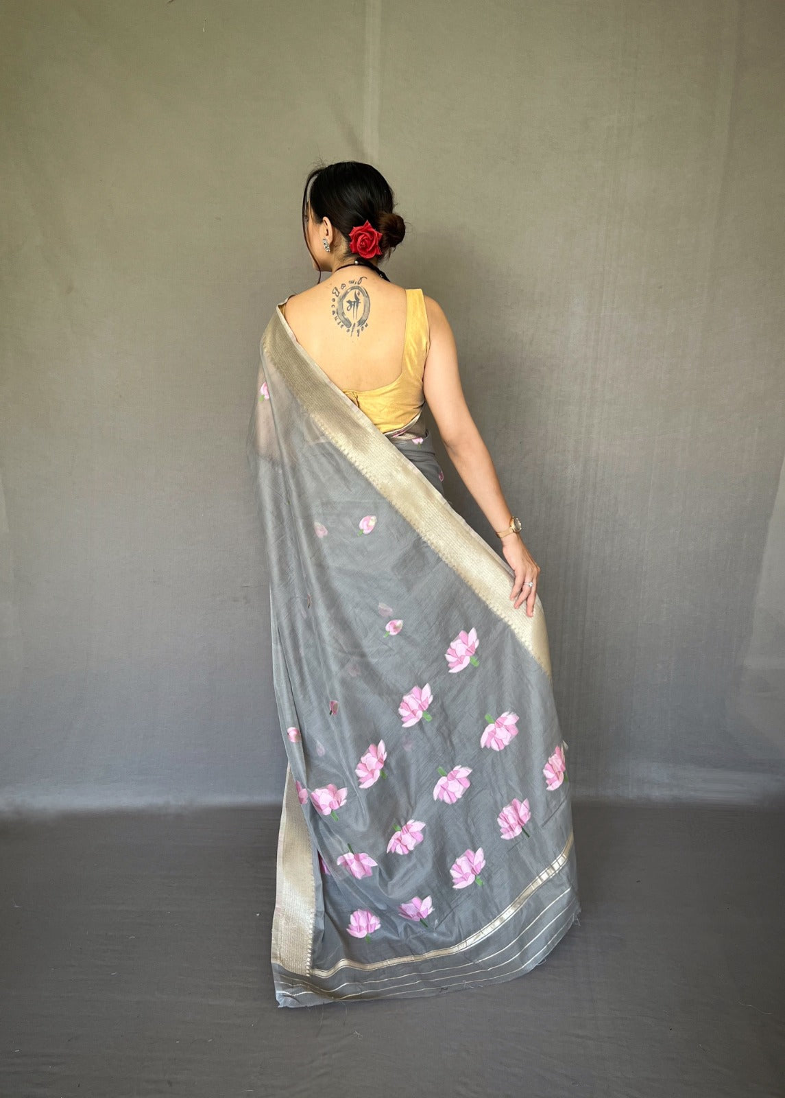 Party Wear Designer Lotus Pure Cotton Linen Saree