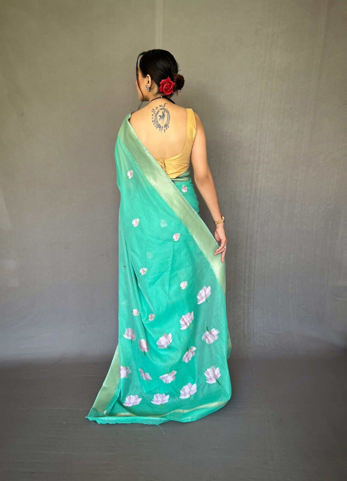 Party Wear Designer Lotus Pure Cotton Linen Saree