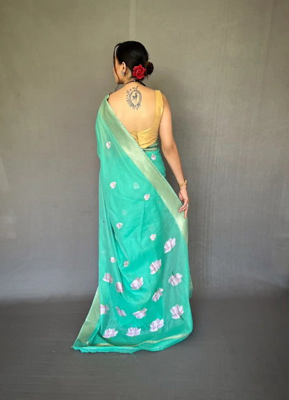 Party Wear Designer Lotus Pure Cotton Linen Saree
