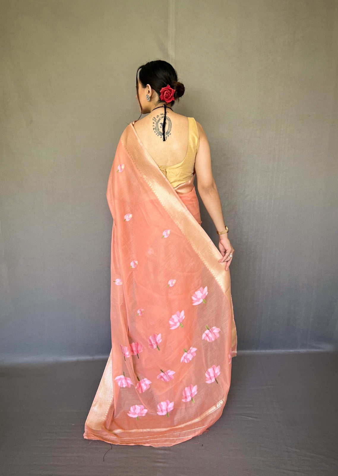 Party Wear Designer Lotus Pure Cotton Linen Saree