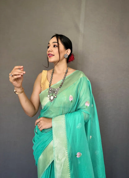 Party Wear Designer Lotus Pure Cotton Linen Saree
