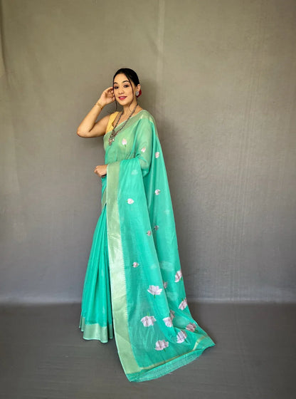 Party Wear Designer Lotus Pure Cotton Linen Saree