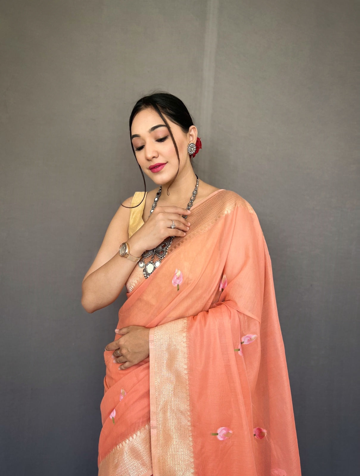 Party Wear Designer Lotus Pure Cotton Linen Saree