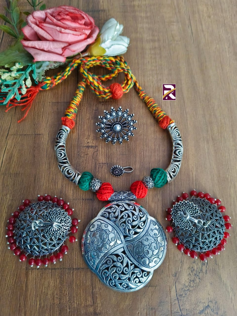 Beautiful Oxidised Thread Necklace with Jhumka Earrings