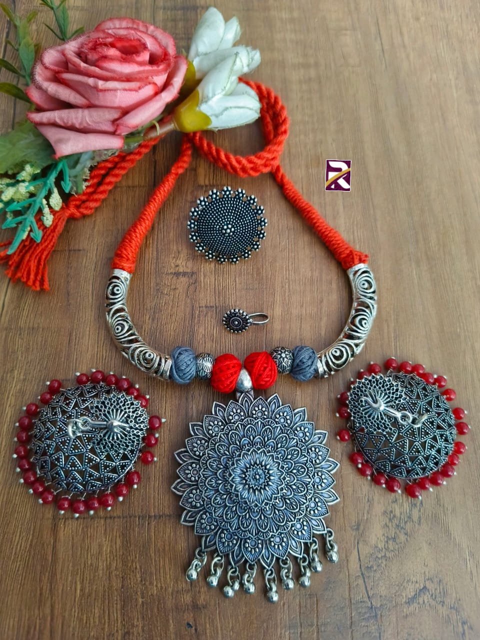 Beautiful Oxidised Thread Necklace with Jhumka Earrings