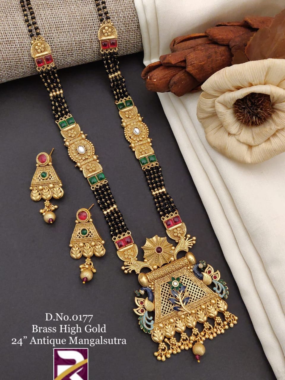 Antique Rajwadi Long Mangalsutra with Earrings