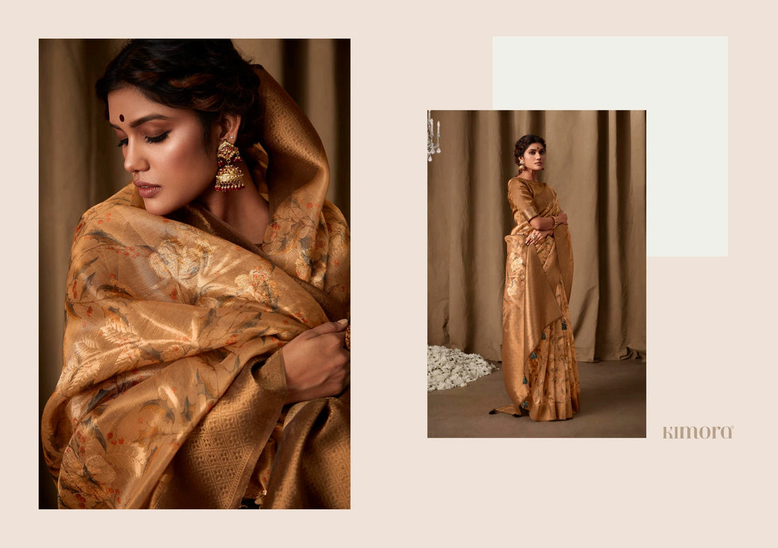 Beautiful Designer Pure Zari Linen With Floral Print Saree