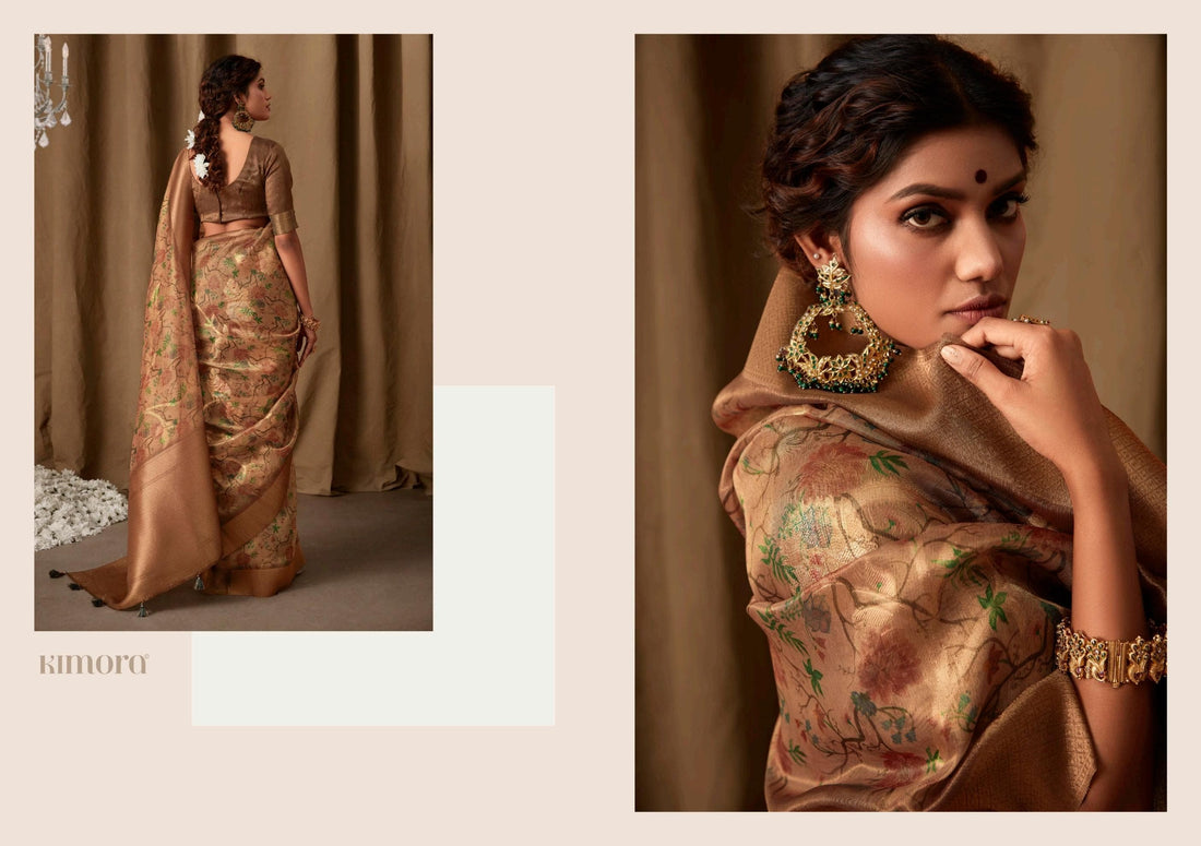 Beautiful Designer Pure Zari Linen With Floral Print Saree