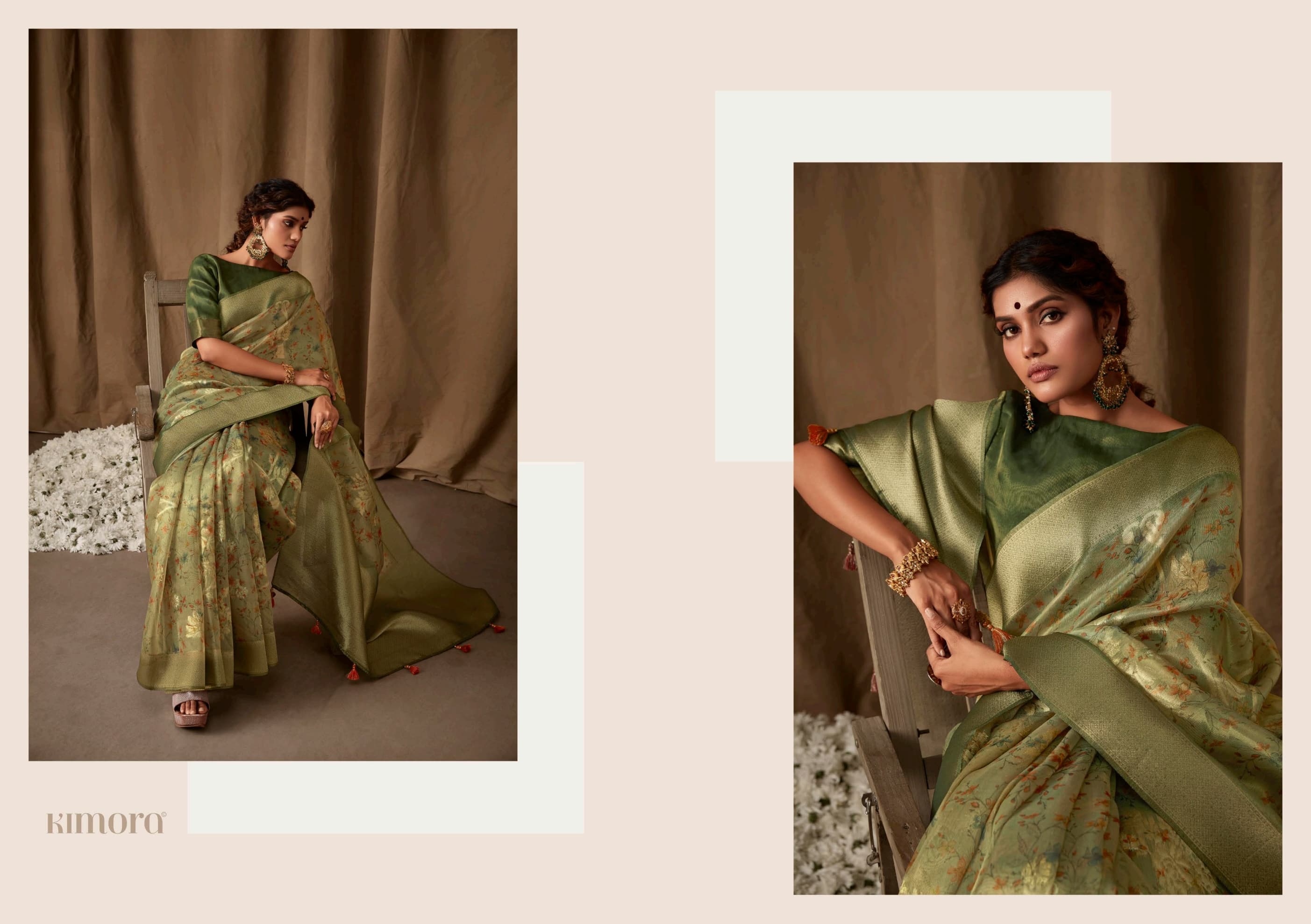 Beautiful Designer Pure Zari Linen With Floral Print Saree