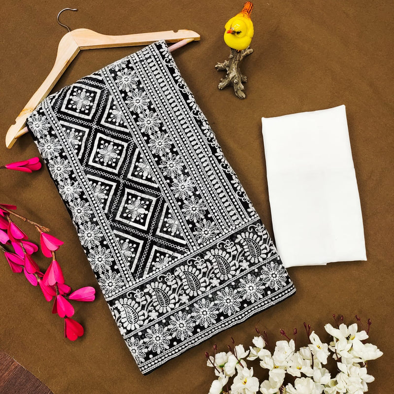 Beautiful Designer Pure Georgette Lakhnowi Thread Work Saree