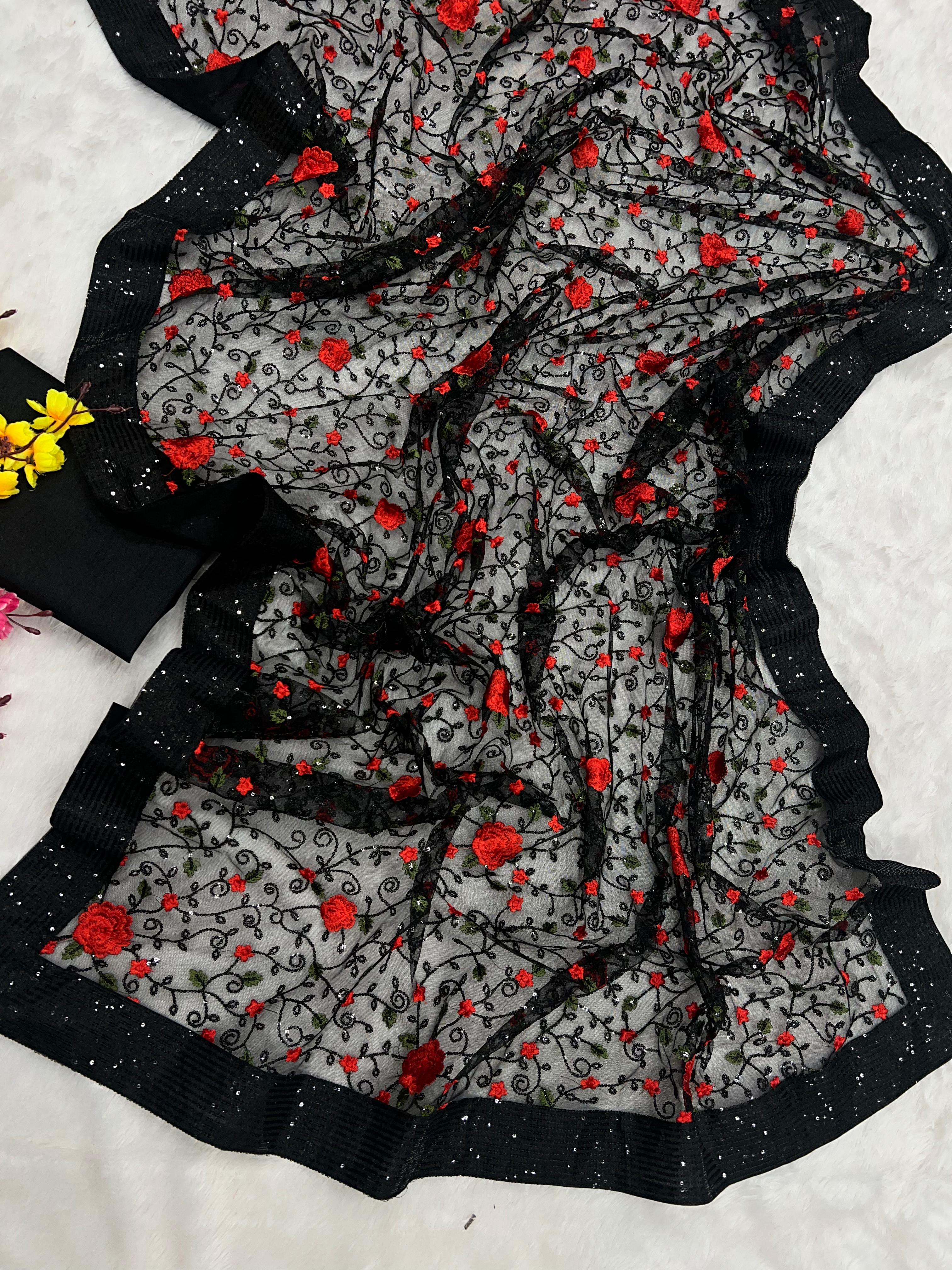 Beautiful Designer Bollywood style Soft Net Sequenc Saree