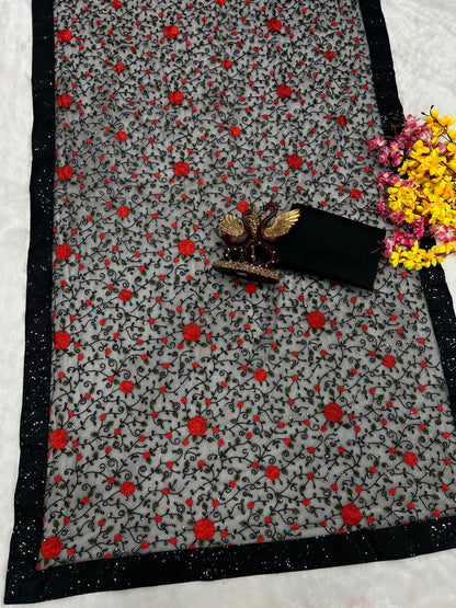 Beautiful Designer Bollywood style Soft Net Sequenc Saree