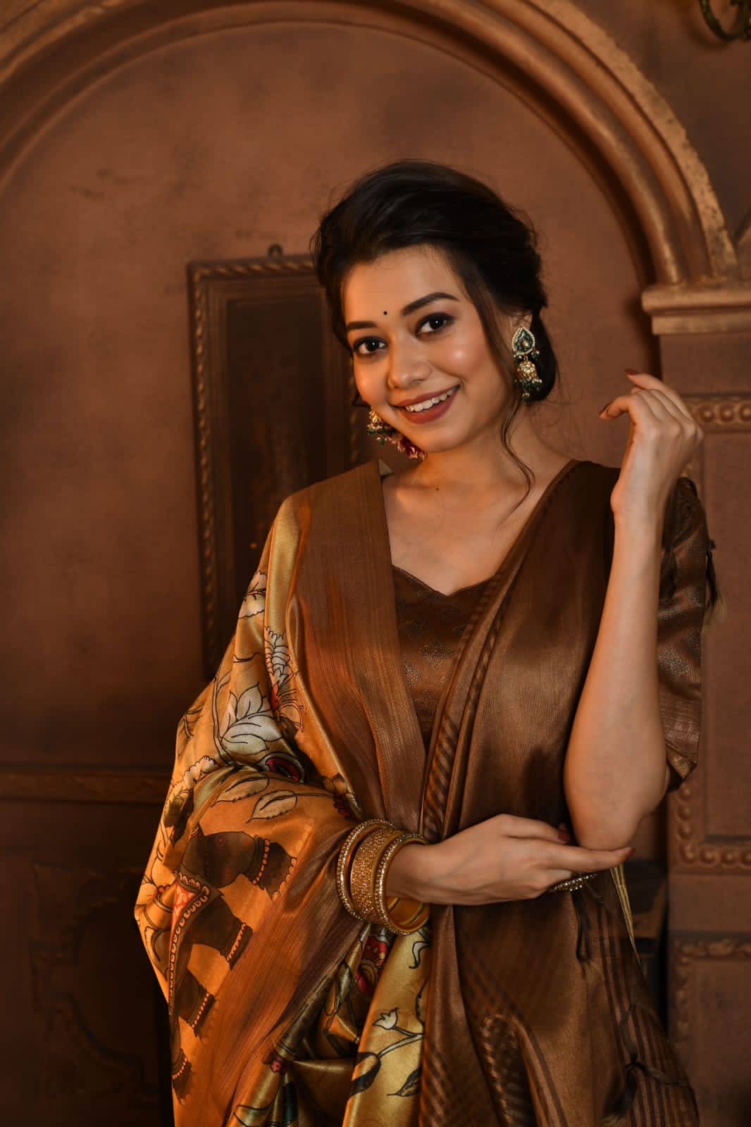 Beautiful Designer Ghicha Tussar With Kalamkari Print Saree