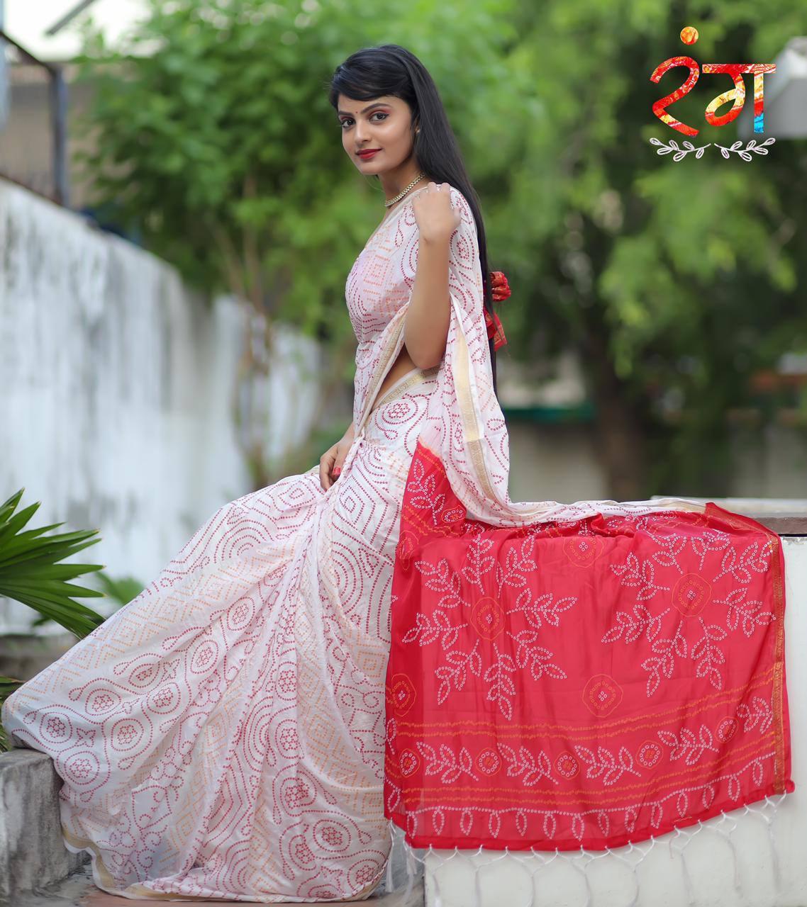 Beautiful Designer Pure Taffeta Bandhej Saree