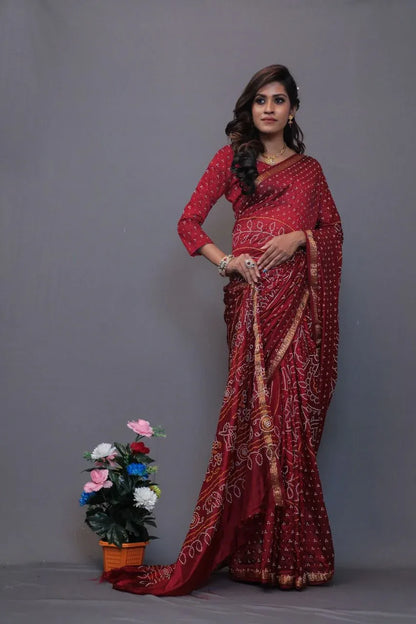 Beautiful Designer Pure Taffeta Bandhej Saree