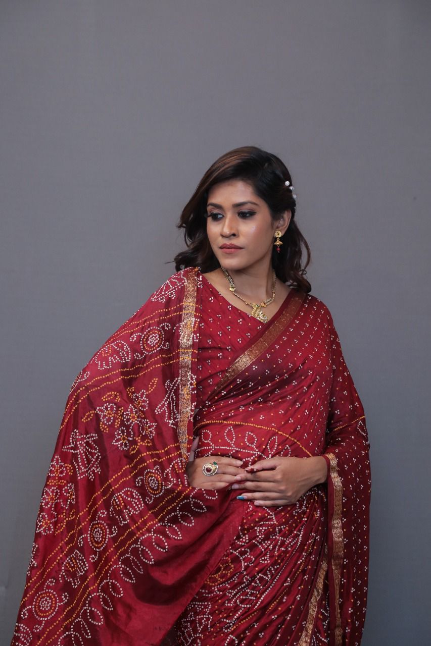 Beautiful Designer Pure Taffeta Bandhej Saree