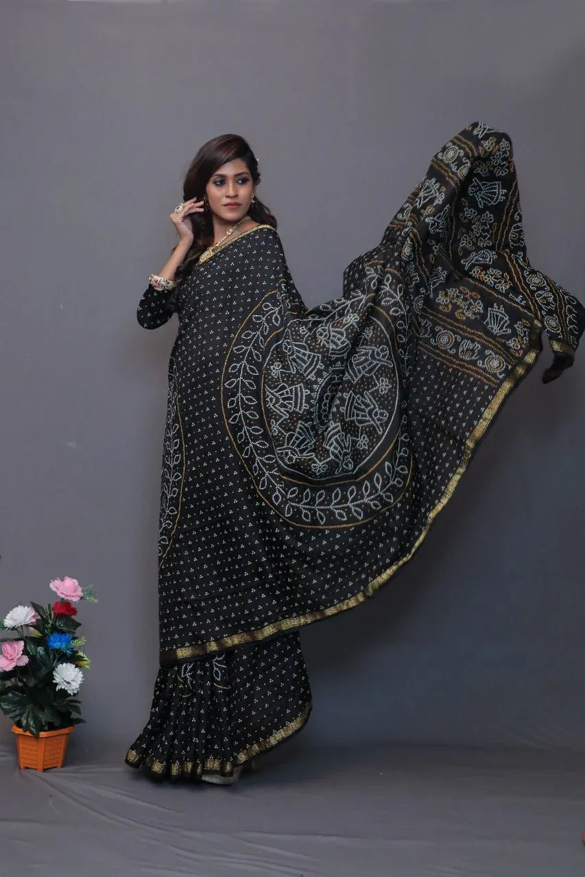Beautiful Designer Pure Taffeta Bandhej Saree