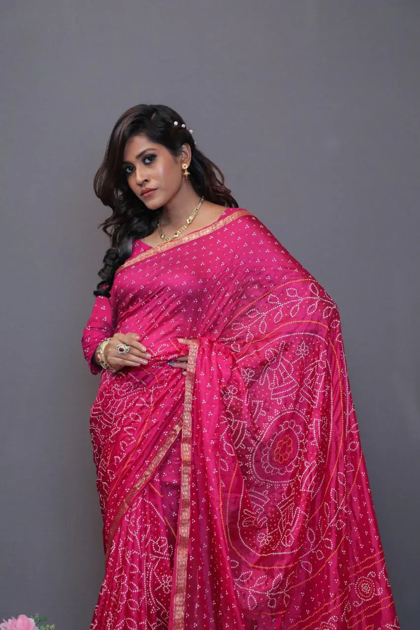 Beautiful Designer Pure Taffeta Bandhej Saree