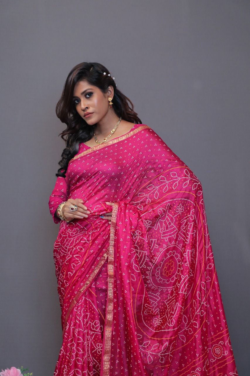 Beautiful Designer Pure Taffeta Bandhej Saree