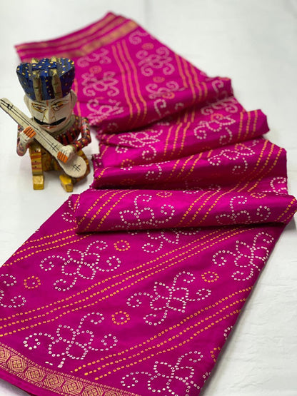 Beautiful Designer Pure Taffeta Bandhej Saree