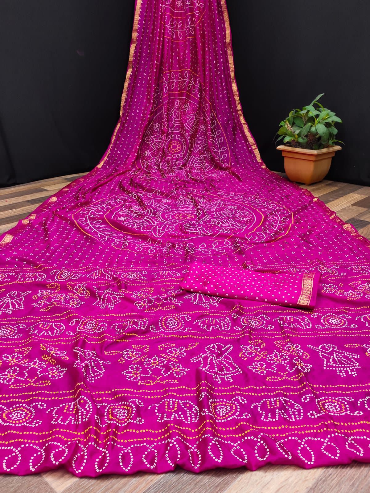 Beautiful Designer Pure Taffeta Bandhej Saree