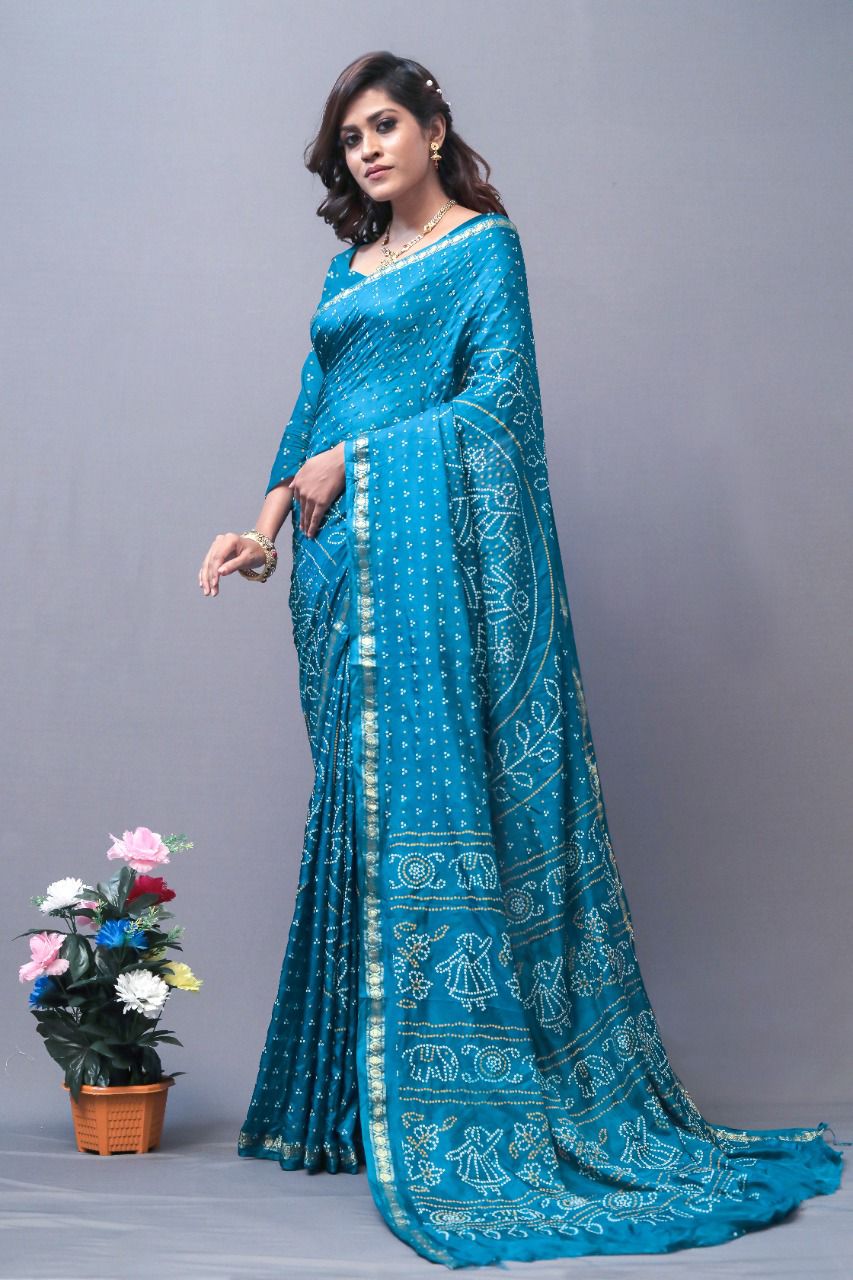 Beautiful Designer Pure Taffeta Bandhej Saree
