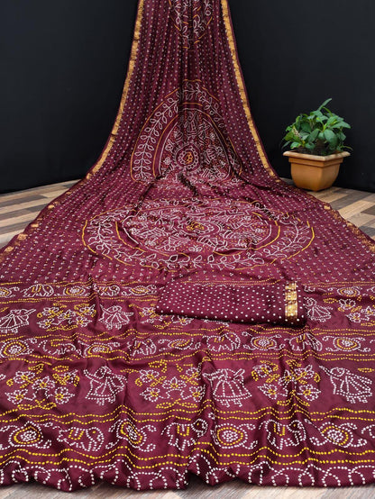 Beautiful Designer Pure Taffeta Bandhej Saree