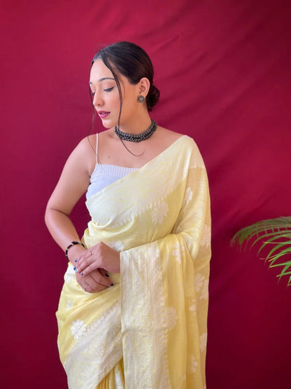 Designer Upasna Pure Linen Lucknowi Weaving Saree
