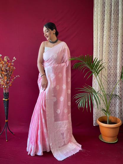 Designer Upasna Pure Linen Lucknowi Weaving Saree